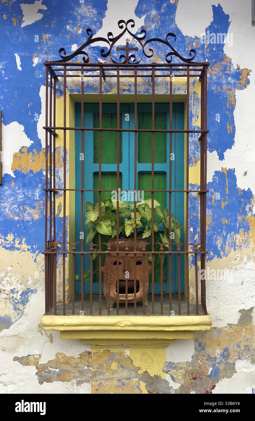 Antigua, Guatemala color magic on ancient walls & windows Stock Photo
