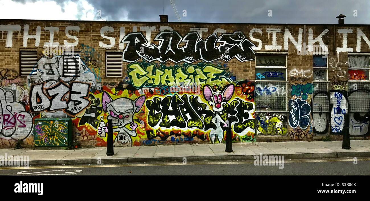 Highly colourful street art graffiti at Homerton, east end of London, UK Stock Photo