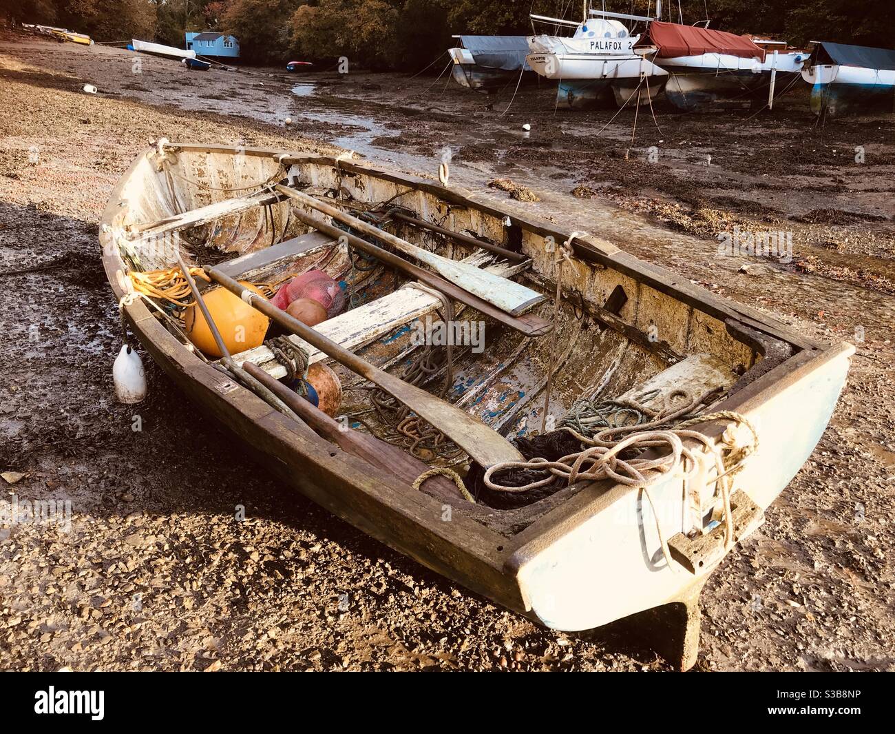 inside a rowing boat in Pill Creek - Smartphone Captured Stock Image