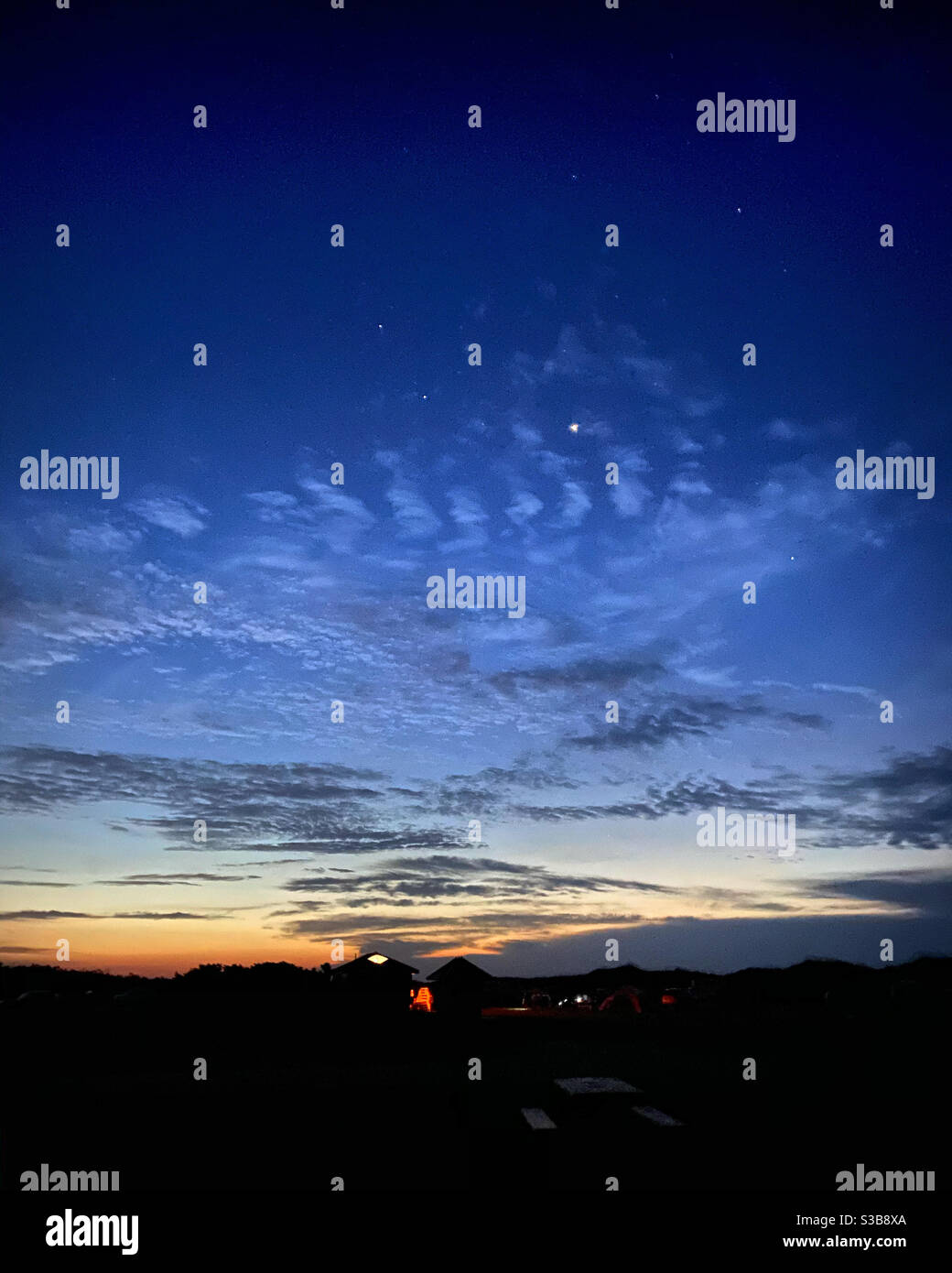 Starry twilight over Ocracoke Campground. Ocracoke Island, North