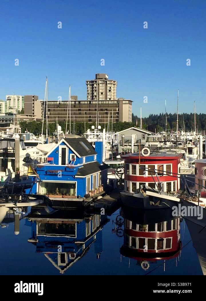 Houseboats in Vancouver Harbour, Vancouver, British Columbia, Canada - Smartphone Captured Stock Image