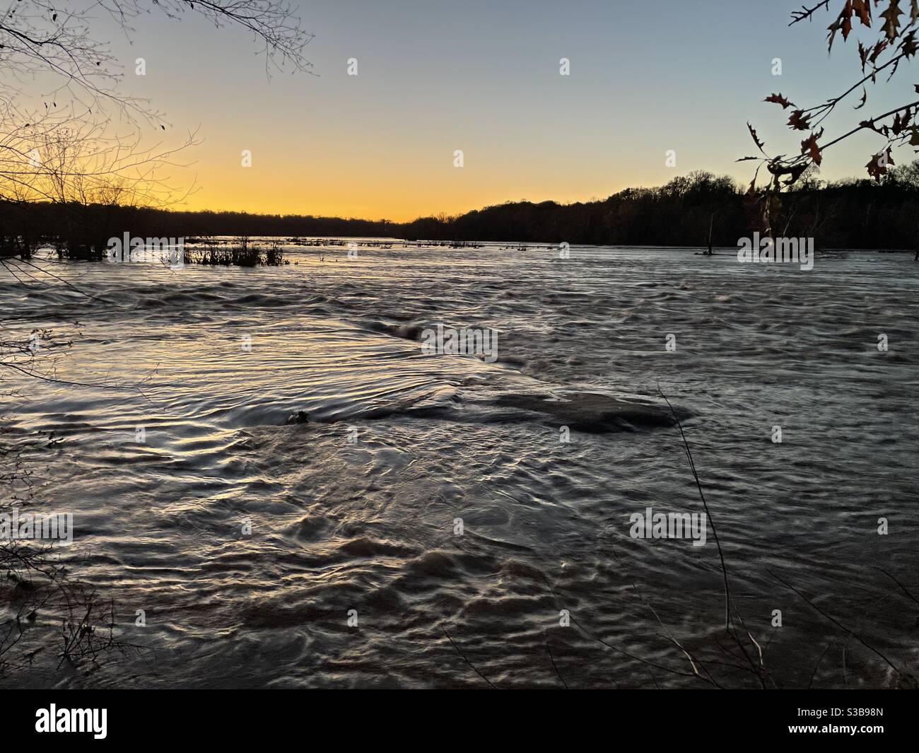 The James River at sunset. Stock Photo