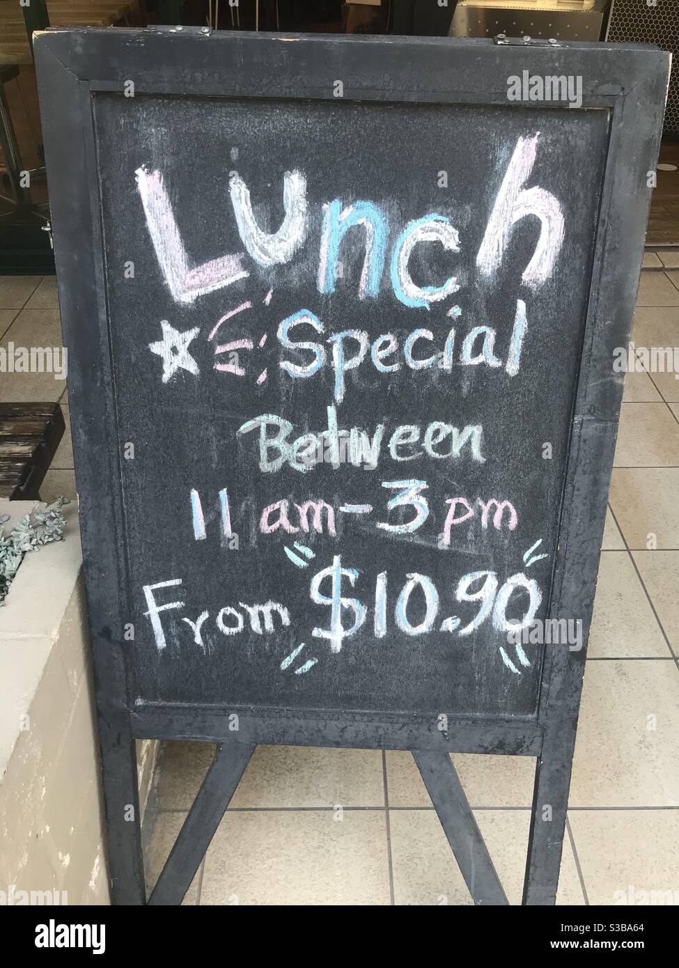Lunch special sign outside a restaurant in Sydney, Australia - Smartphone Captured Stock Image