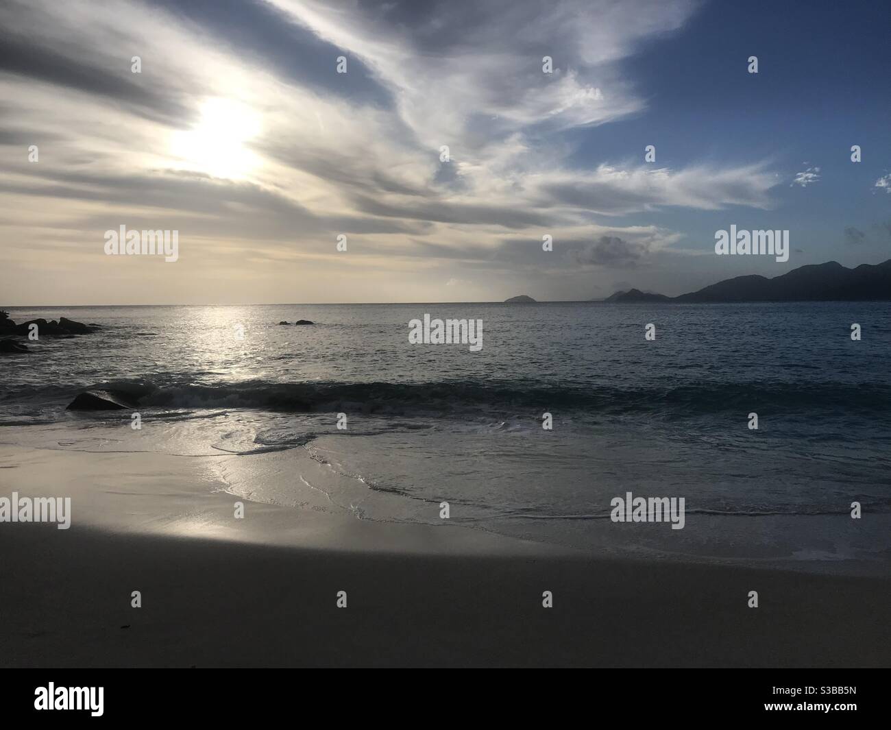 Sunset on the island of the Seychelles - Smartphone Captured Stock Image