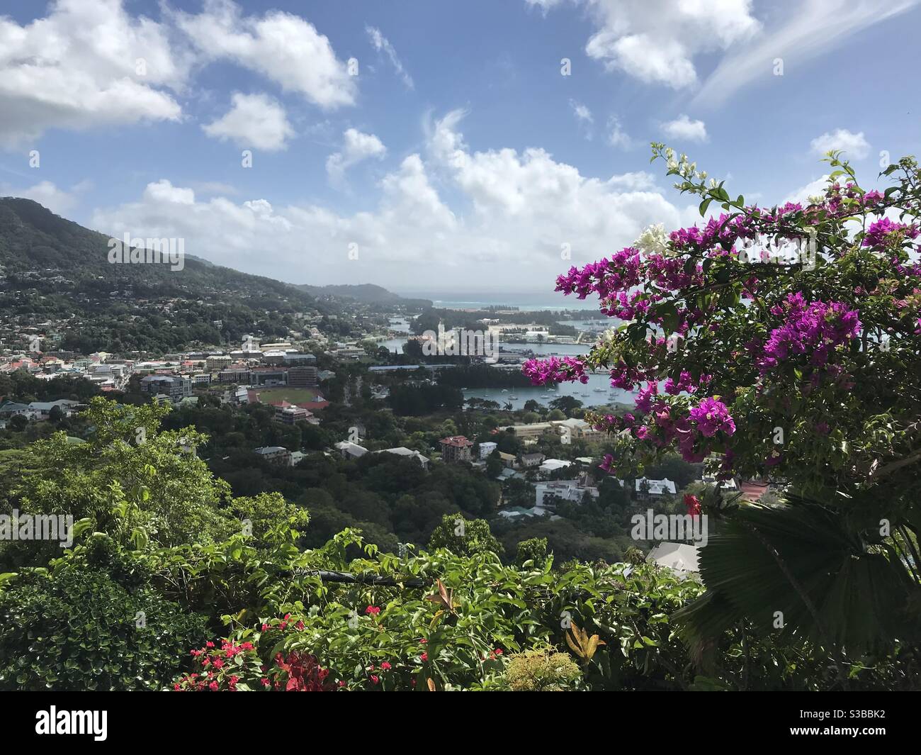 View over the city of Victoria on the island of Mahe, Seychelles - Smartphone Captured Stock Image