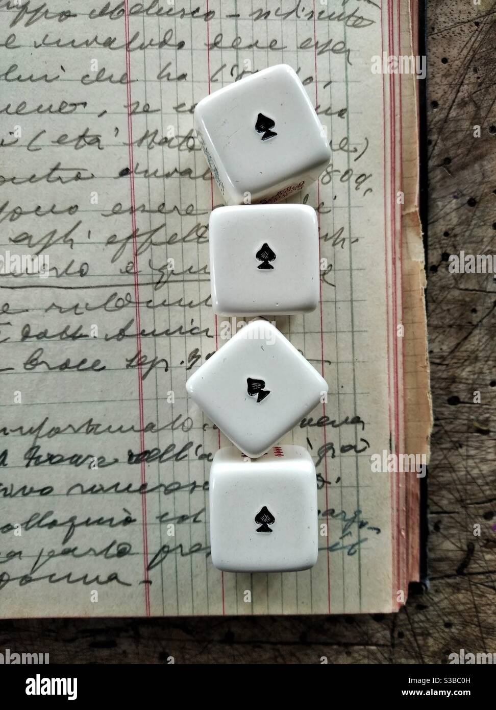Four dice with four aces close up Stock Photo