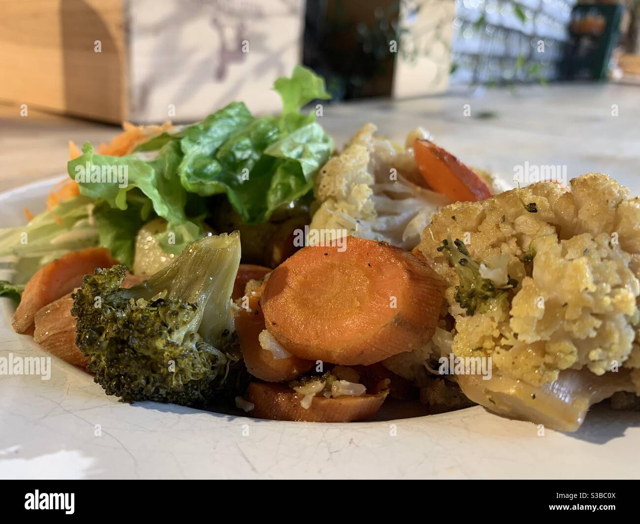 Vegetables on a plate - Ofengemüse mit Salat Stock Photo