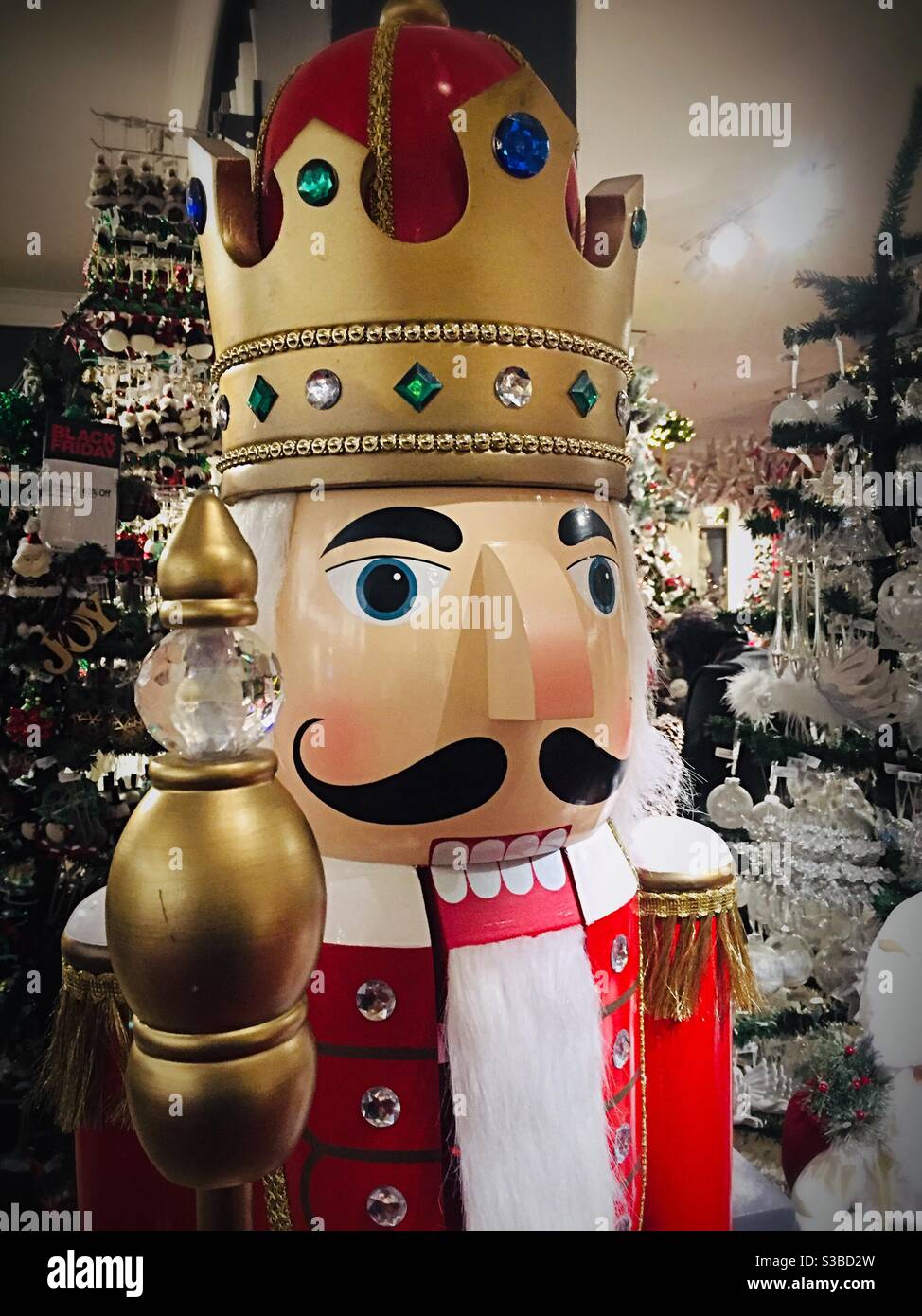 Toy soldier nutcracker ornament in the holiday Lane at Macy’s flag ship store in New York City, USA Stock Photo