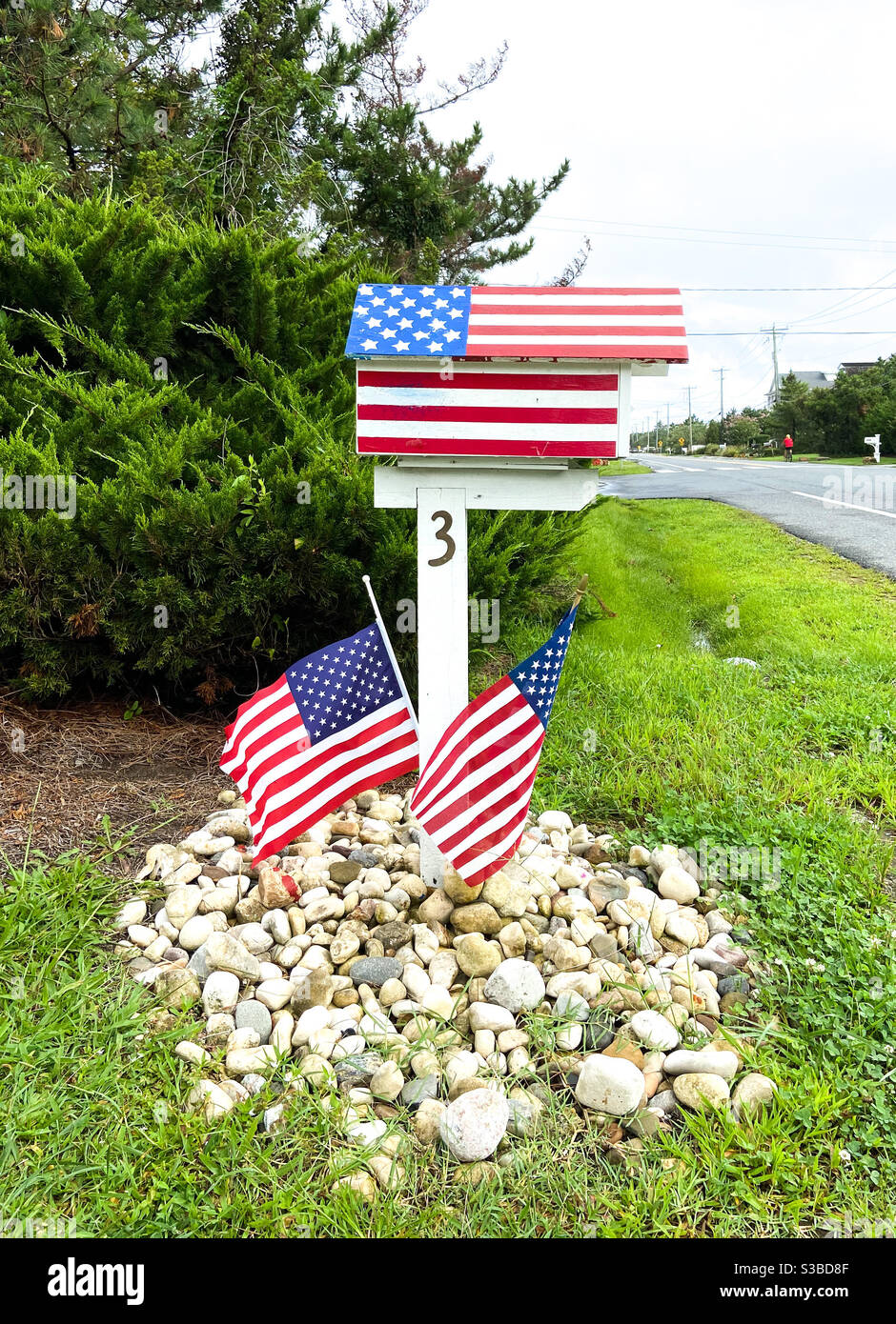 A patriotic mailbox in Rehoboth Beach, Delaware on September 11, 2020. - Smartphone Captured Stock Image