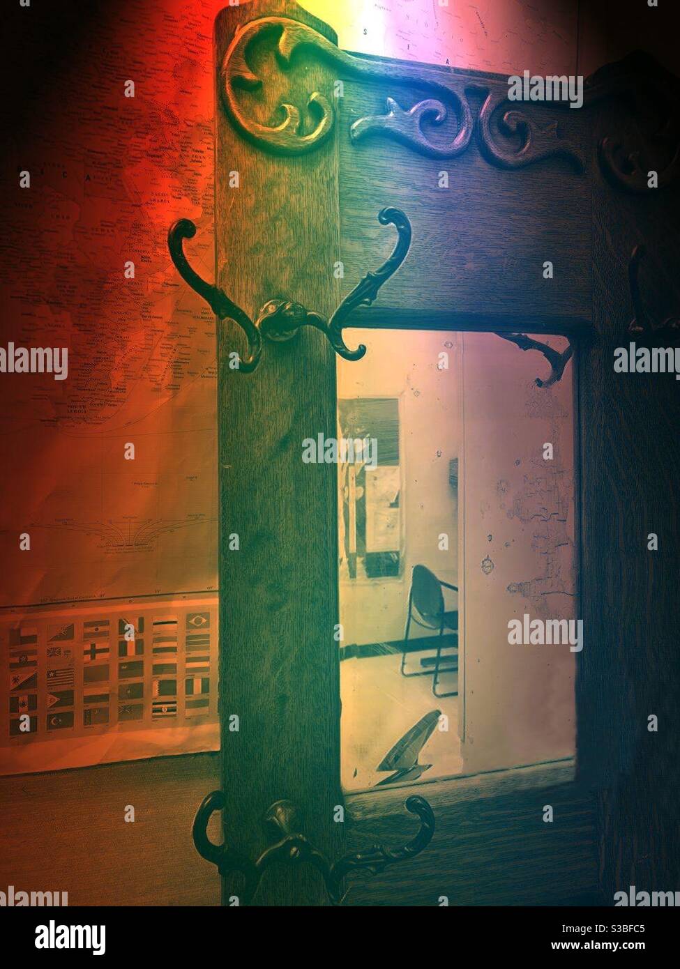 The SpanishMexican style wooden hanger under the dramatic light Stock