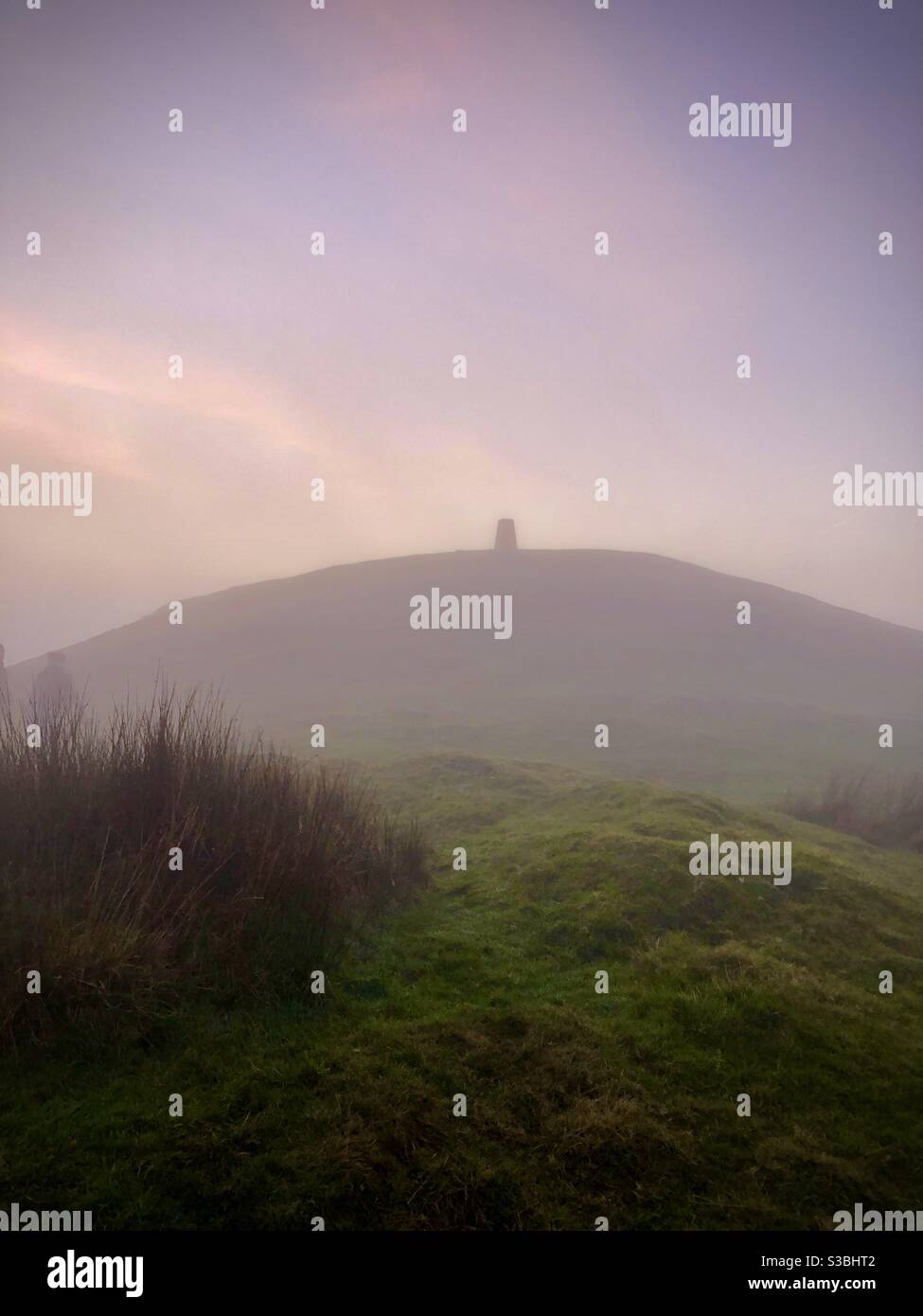 The peak of the Garth mountain at dusk on a misty November evening, Cardiff, South Wales. - Smartphone Captured Stock Image