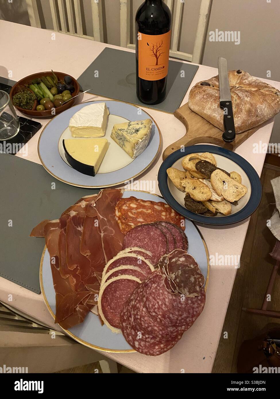 Cheese charcuterie and wine Stock Photo Alamy