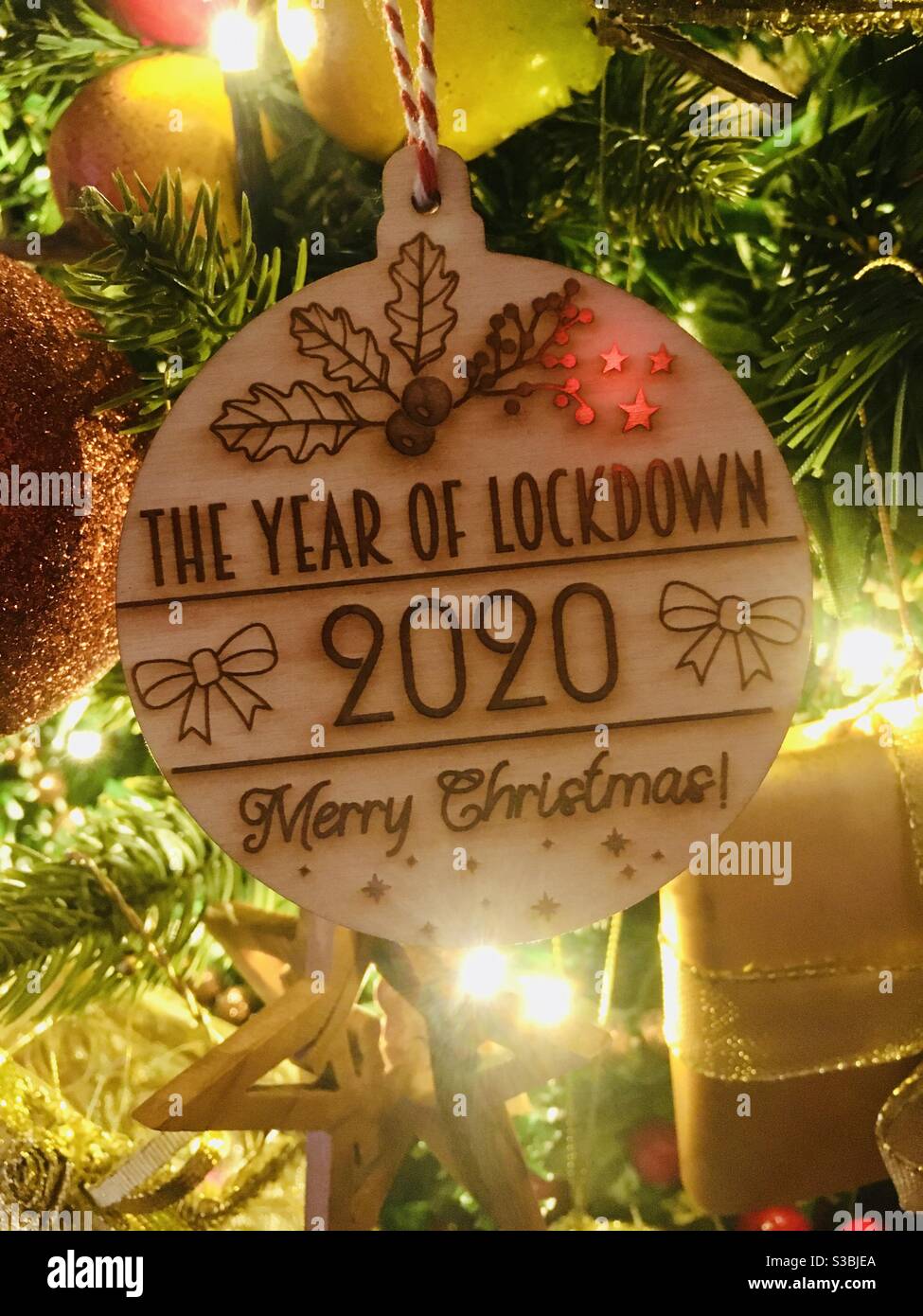 Lockdown Christmas bauble tree decoration - 2020 Stock Photo