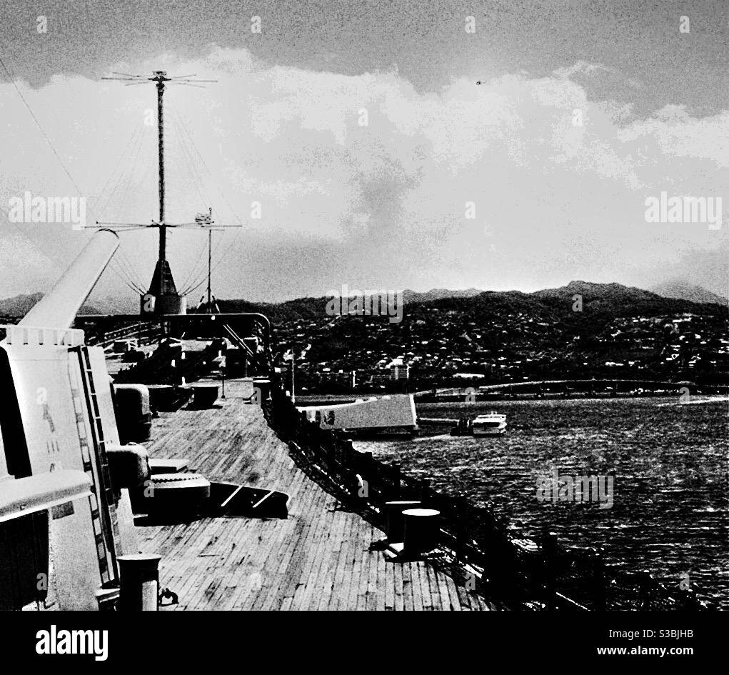 Pearl Harbor and Arizona Memorial, viewfrom Mighty MO Stock Photo