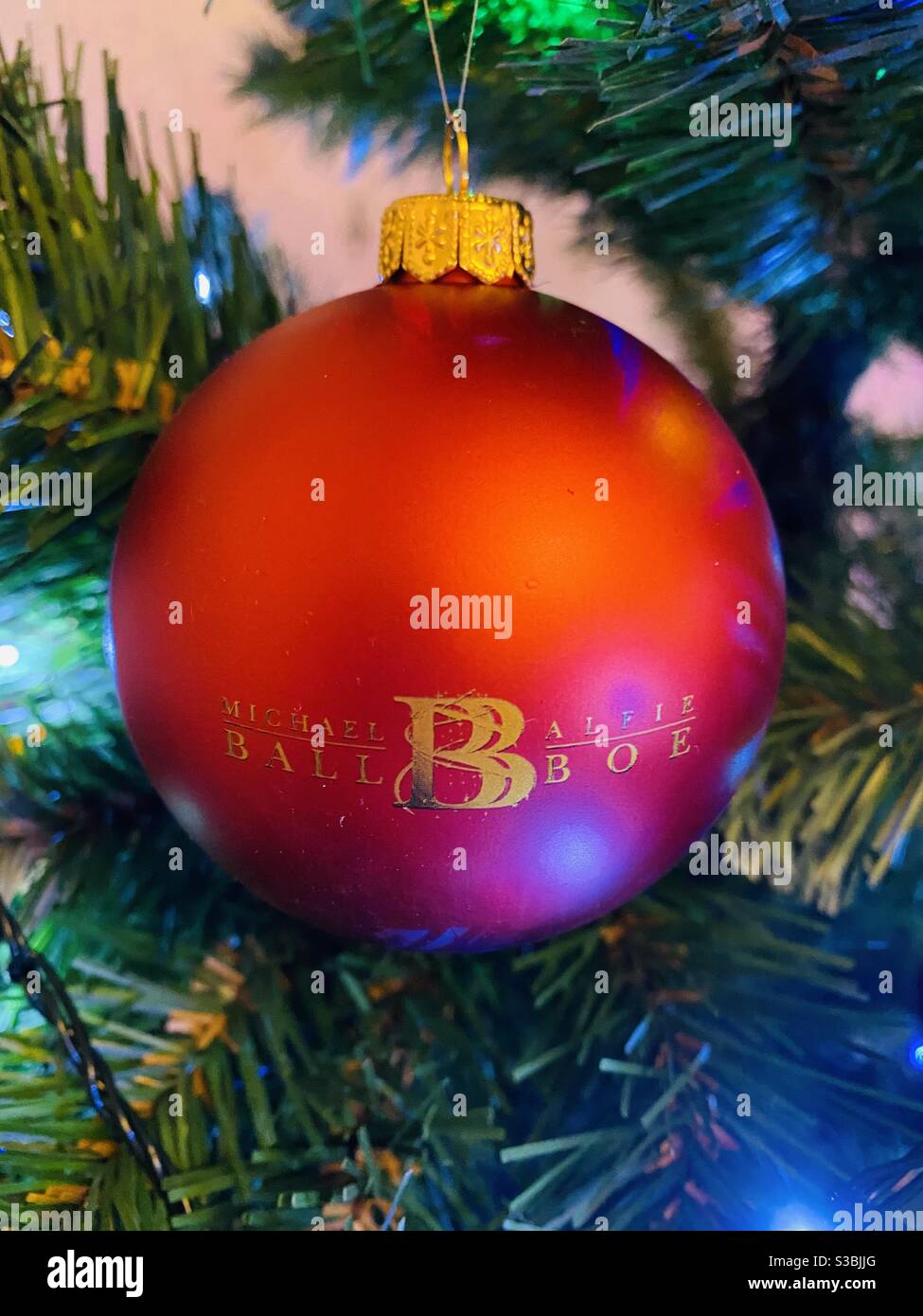 Michael Ball and Alfie Boe Christmas bauble on a tree. - Smartphone Captured Stock Image