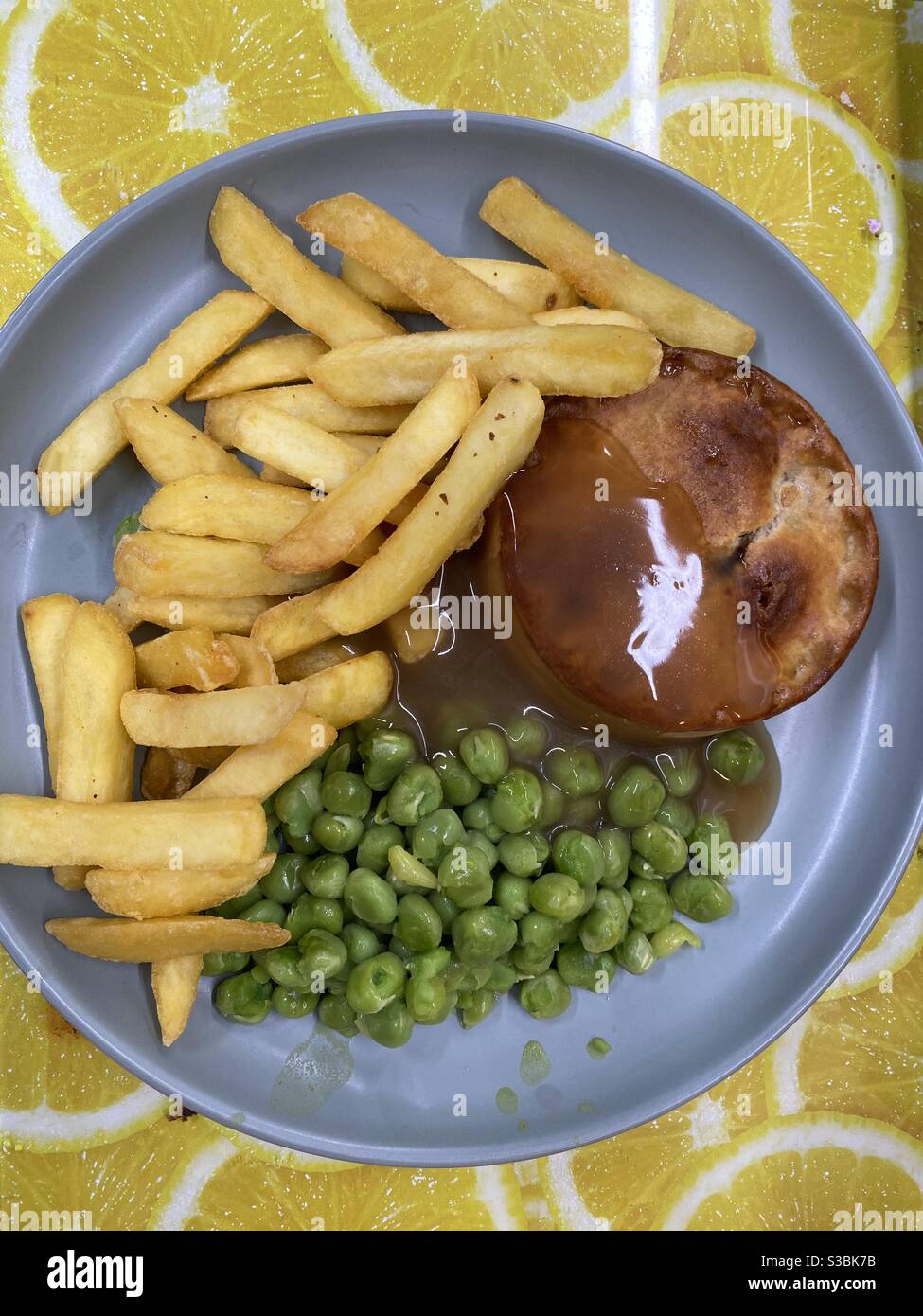 Friday Pie Chips and peas and Gravy Stock Photo
