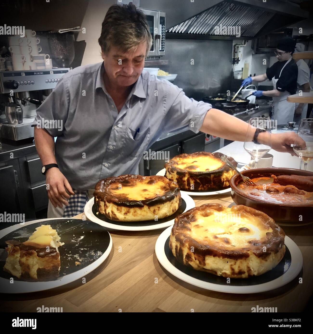 Basque style cheesecake in San Sebastián, Basque Country, Spain - Smartphone Captured Stock Image