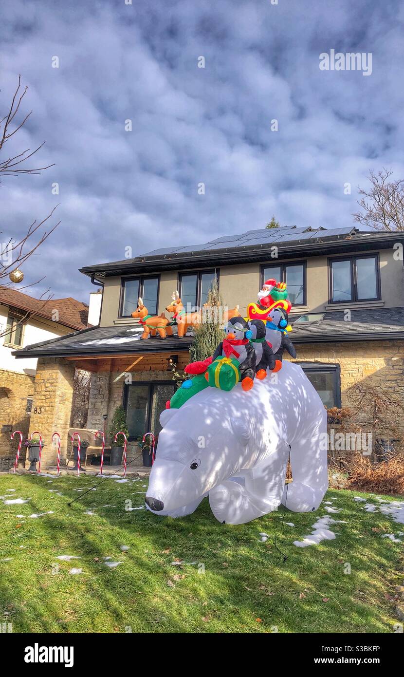 Large polar bear Christmas lawn decoration. - Smartphone Captured Stock Image