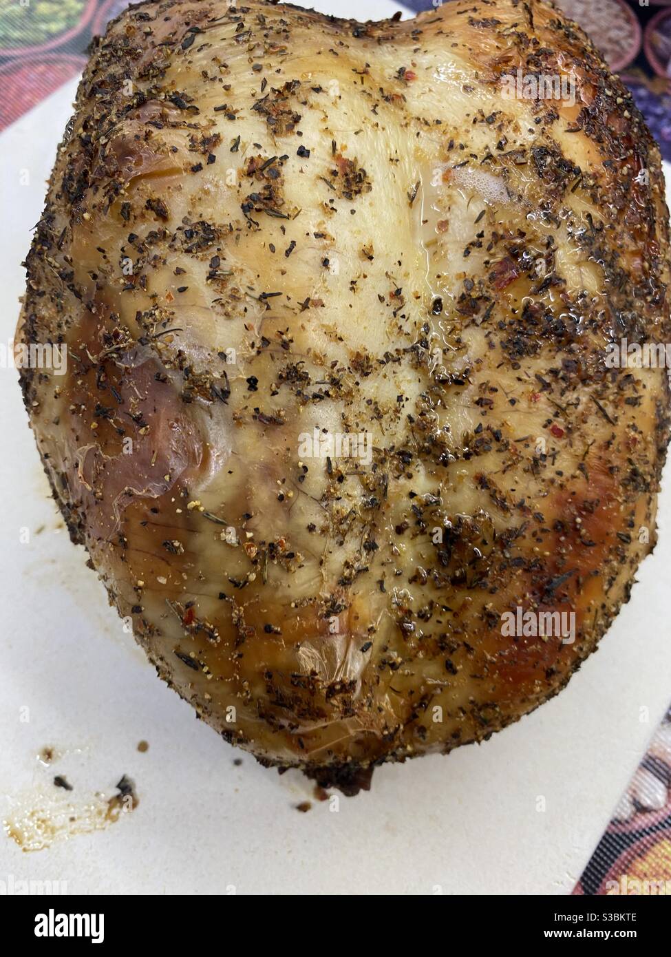 Roast Chicken Crown, smoked salt, pepper and garlic rub Stock Photo Alamy