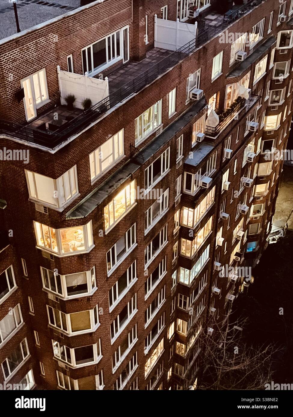Looking down from on high at New York apartment life. Stock Photo