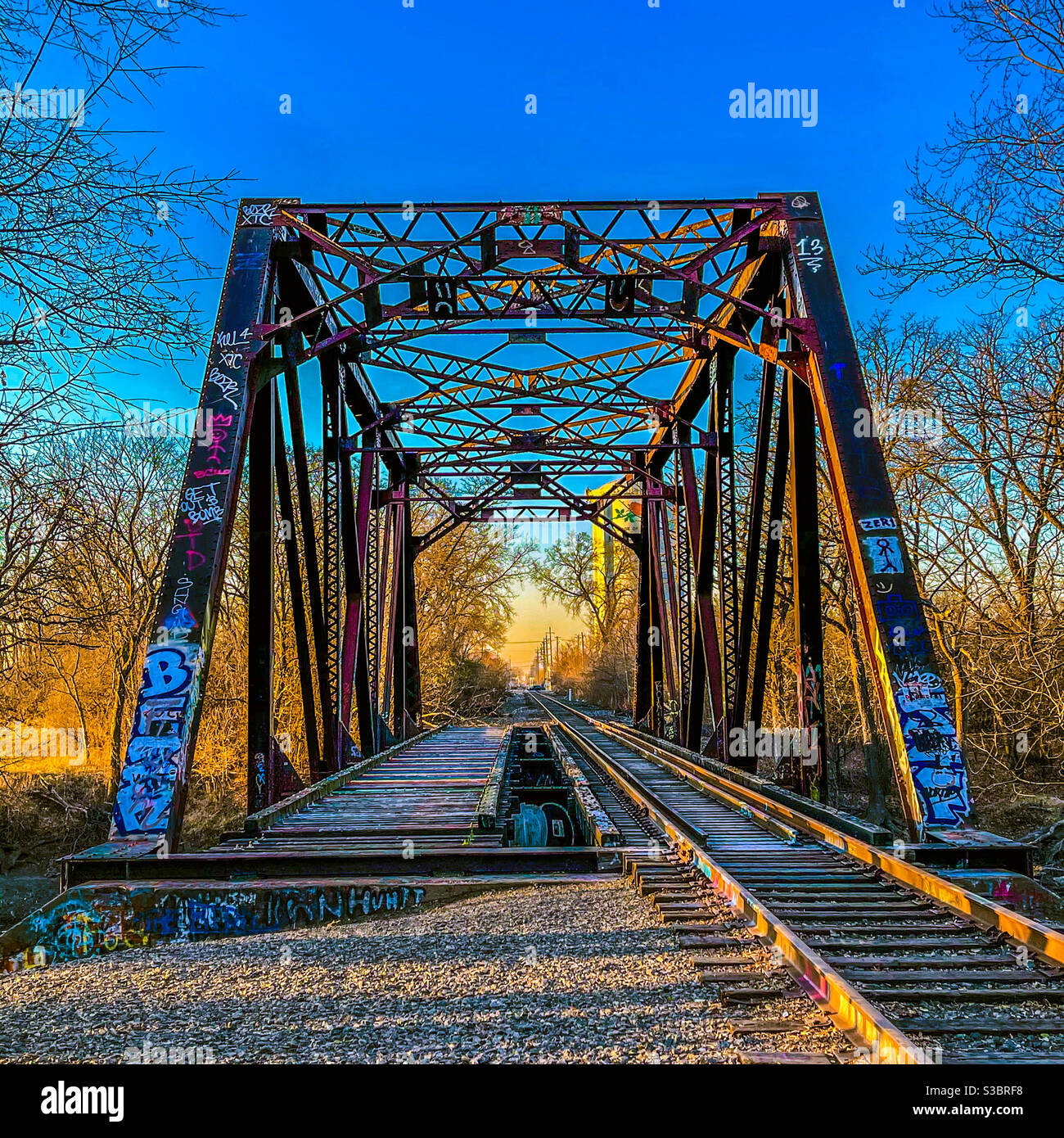 Cantilever railroad bridge. Stock Photo