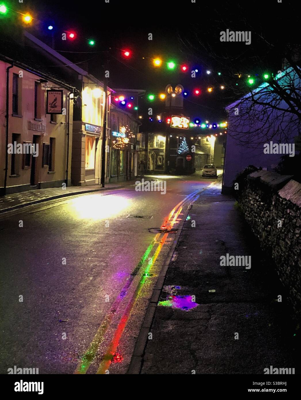 Christmas lights in Newcastle Emlyn , West Wales Stock Photo Alamy