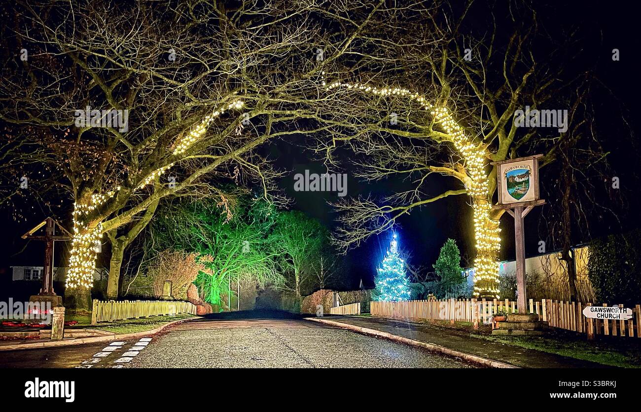 Village Christmas lights. Stock Photo
