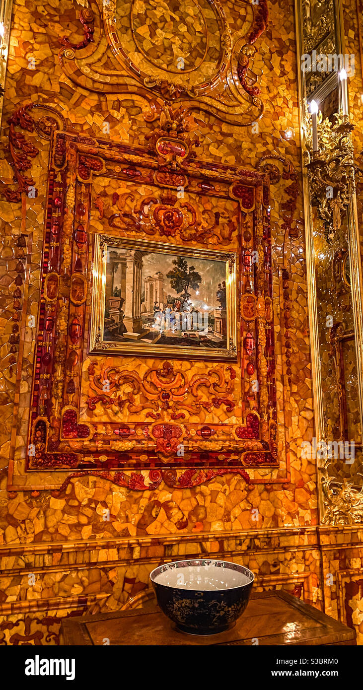 Amber Room, Catherine Palace. Tsarskoe Selo. Stock Photo