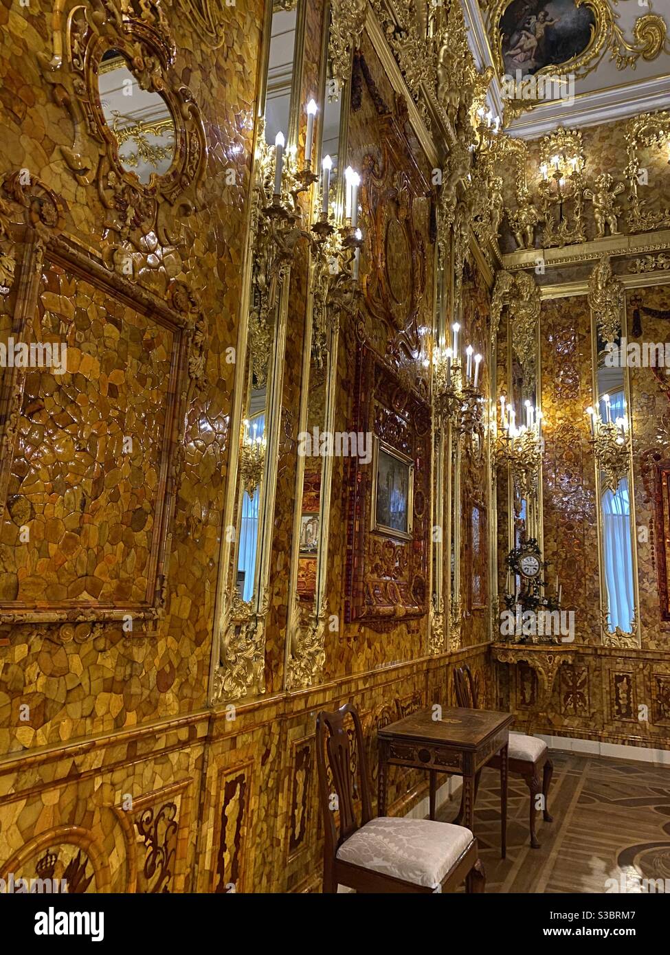 Amber room, Catherine Palace. Tsarskoe selo. Stock Photo