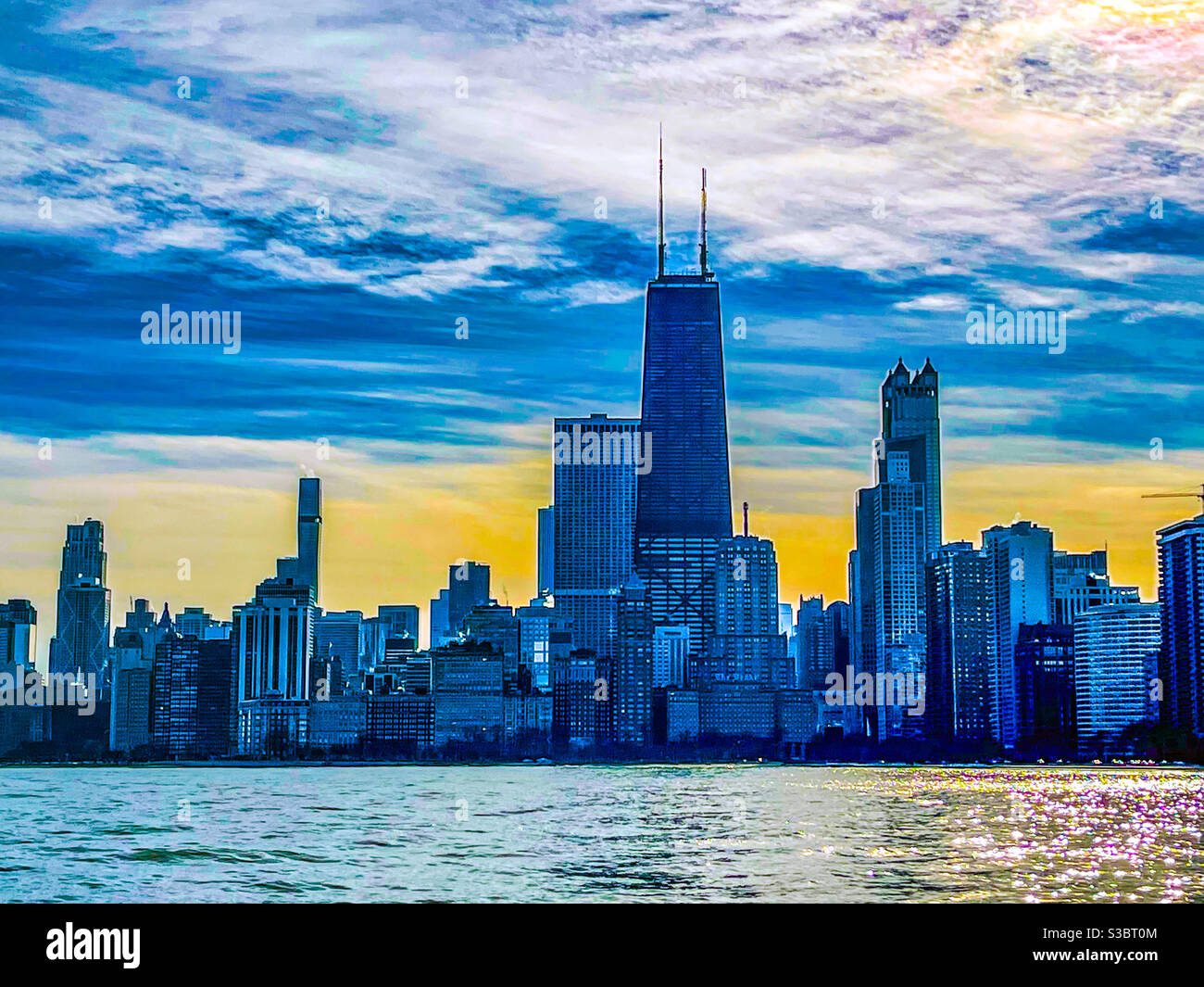 Chicago skyline viewed from North Avenue Beach. Stock Photo