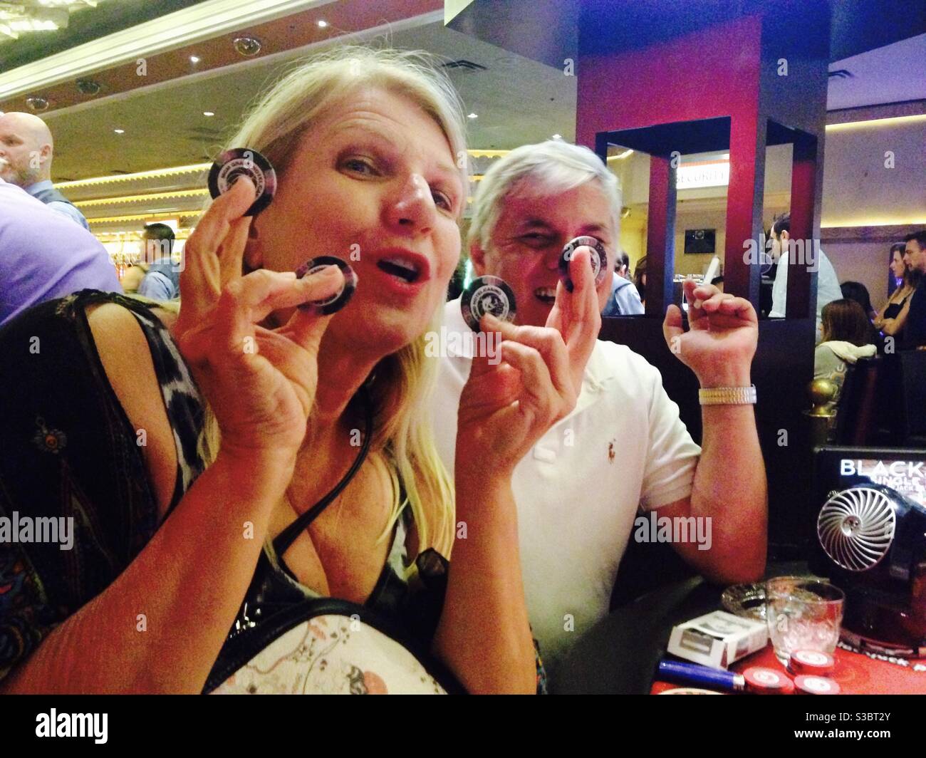 And we have a winner! First-time gambler in Las Vegas at the MGM Grand on the Las Vegas strip. - Smartphone Captured Stock Image