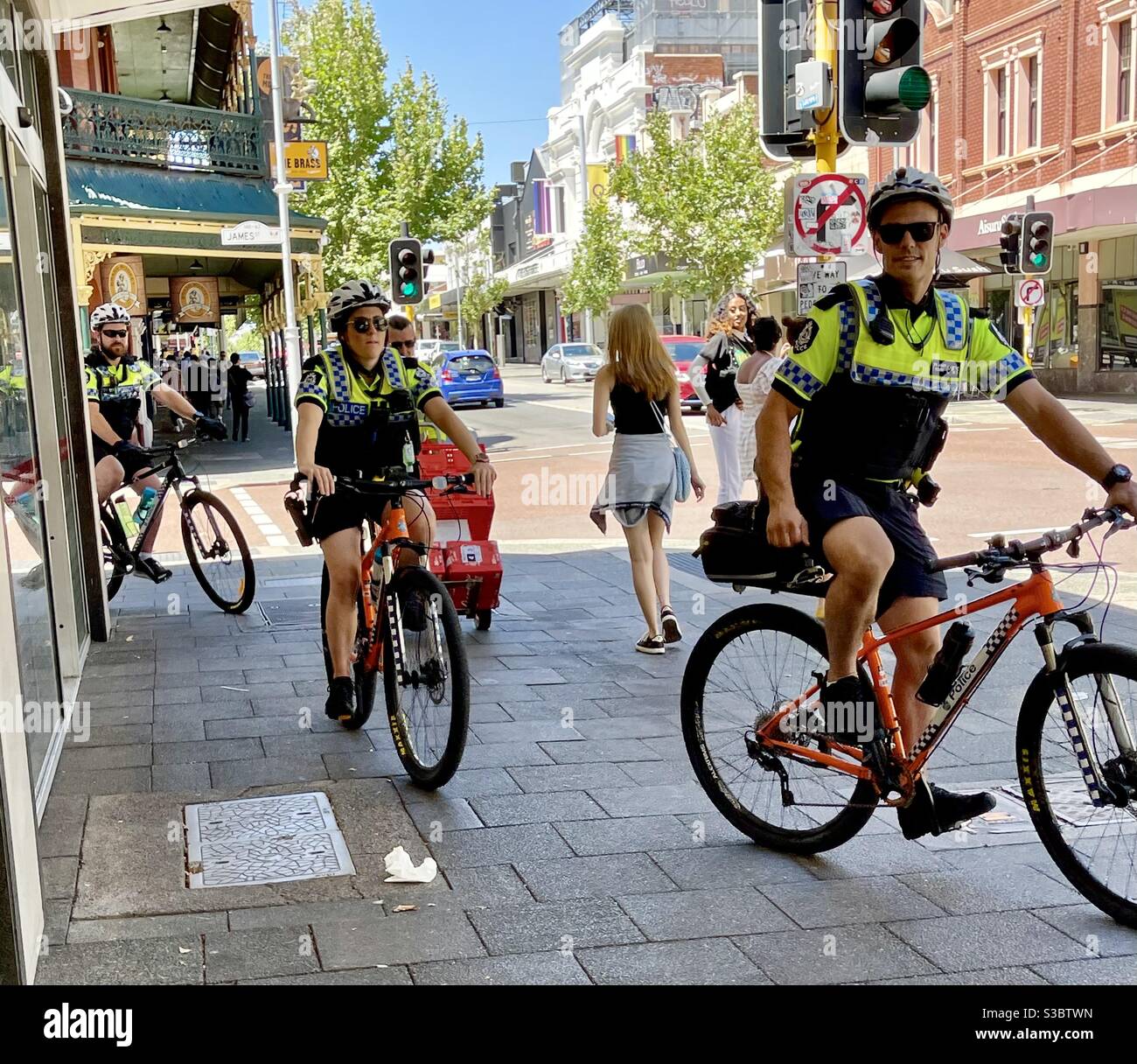 West Australian police bike squad on the beat Northbridge Perth Western Australia Stock Photo