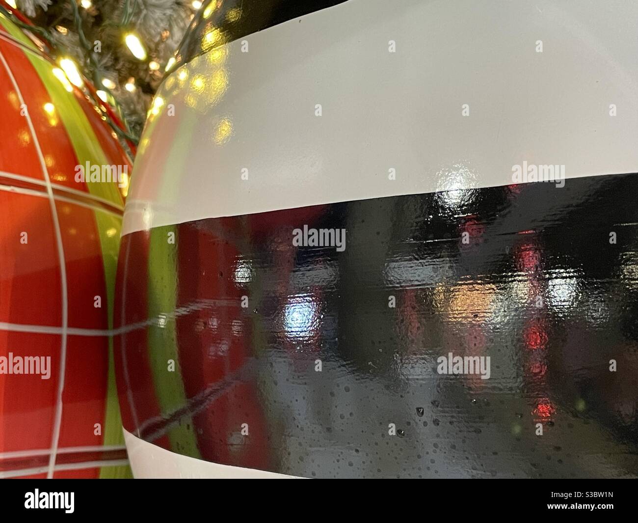 Macro of large Christmas balls with reflections onto ball - Smartphone Captured Stock Image