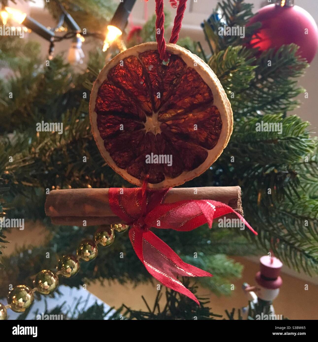Dried Orange and cinnamon stick Christmas tree decoration - Smartphone Captured Stock Image