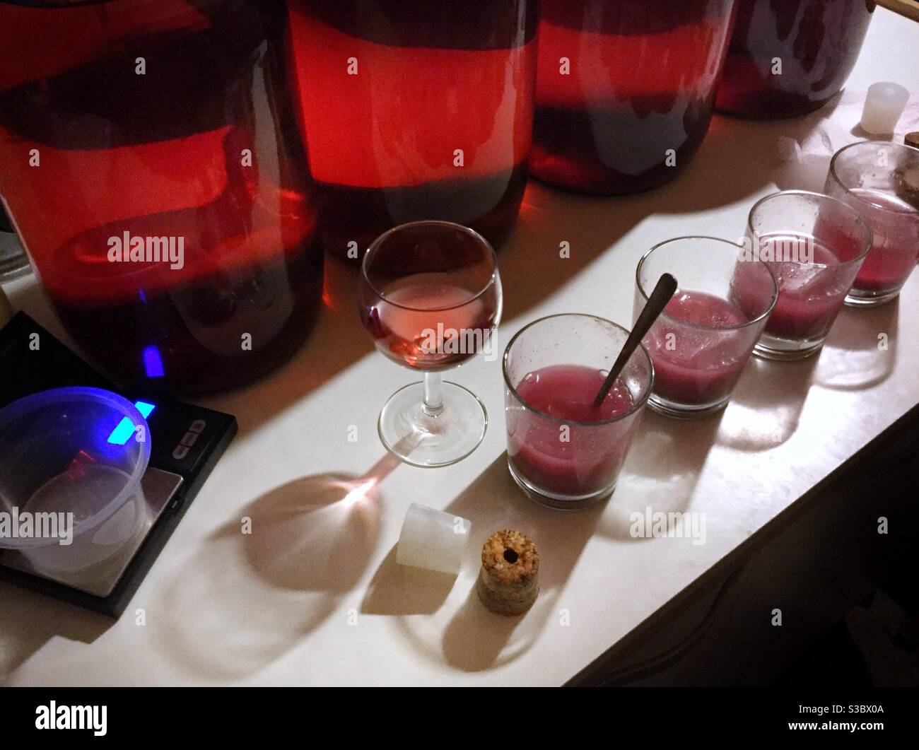 Bentonite additions to rosé wine for stabilisation of proteins, Catalonia, Spain. - Smartphone Captured Stock Image