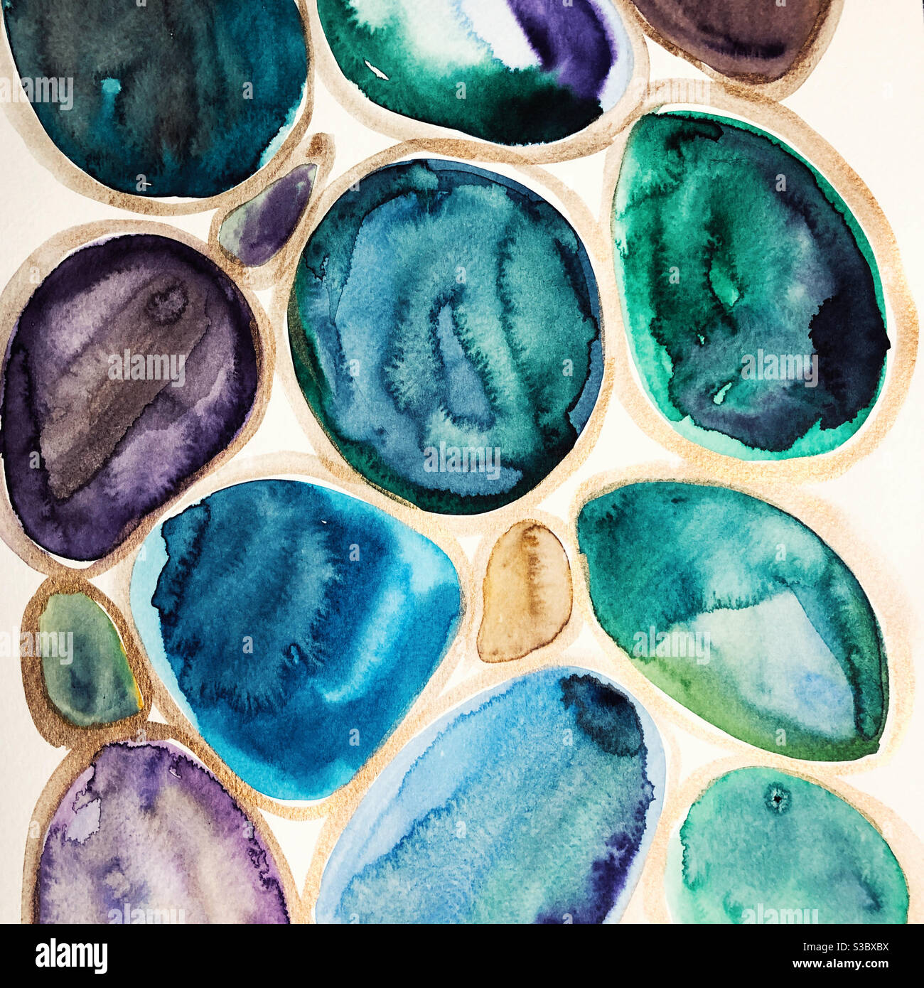 Watercolor abstract shapes in turquoise colors great for backgrounds - Smartphone Captured Stock Image