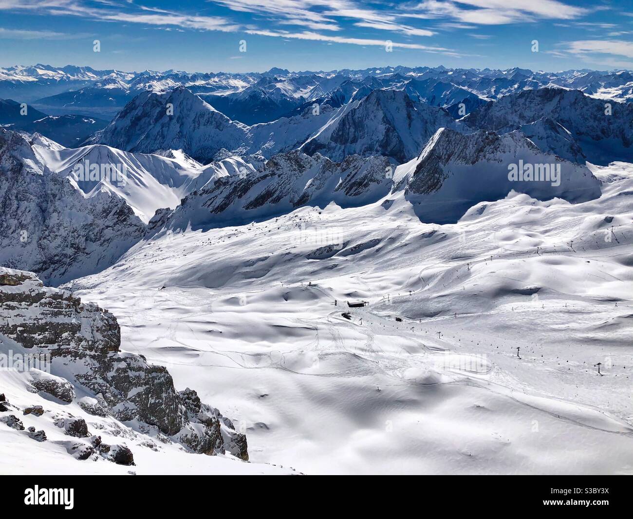 View from the highest German mountain Zugspitze (2962m). - Smartphone Captured Stock Image