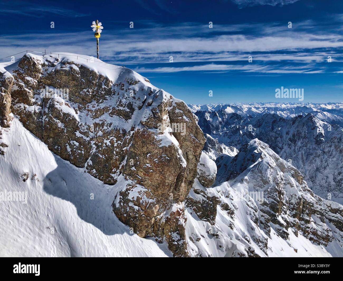 View at the top of the highest German mountain Zugspitze (2962m). - Smartphone Captured Stock Image