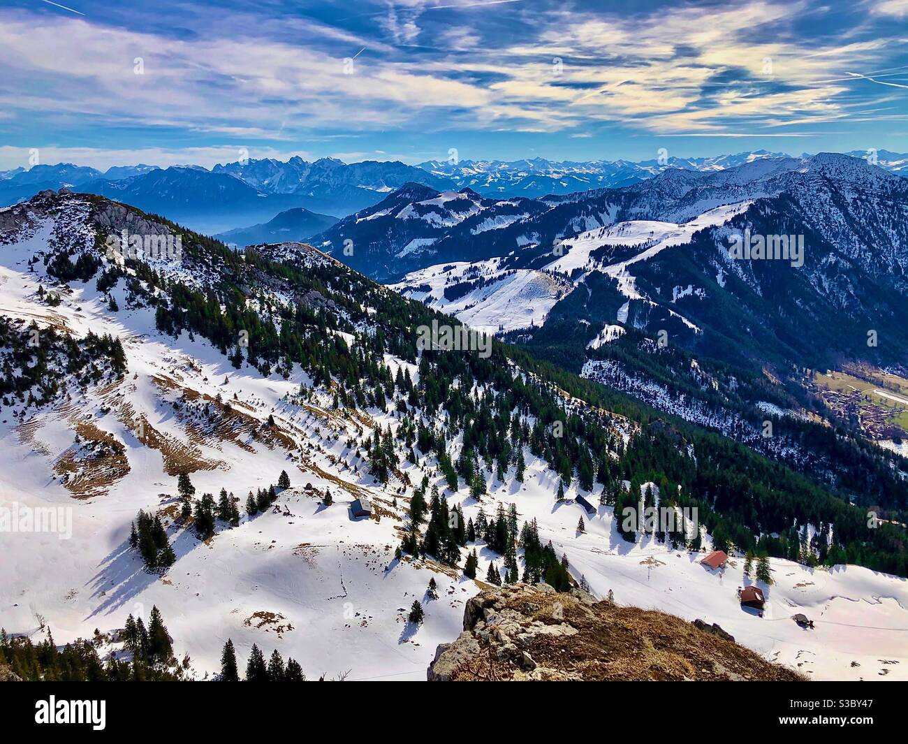 View from the top of Wendelstein mountain (1838m) in Bavarian Alps, Germany. - Smartphone Captured Stock Image