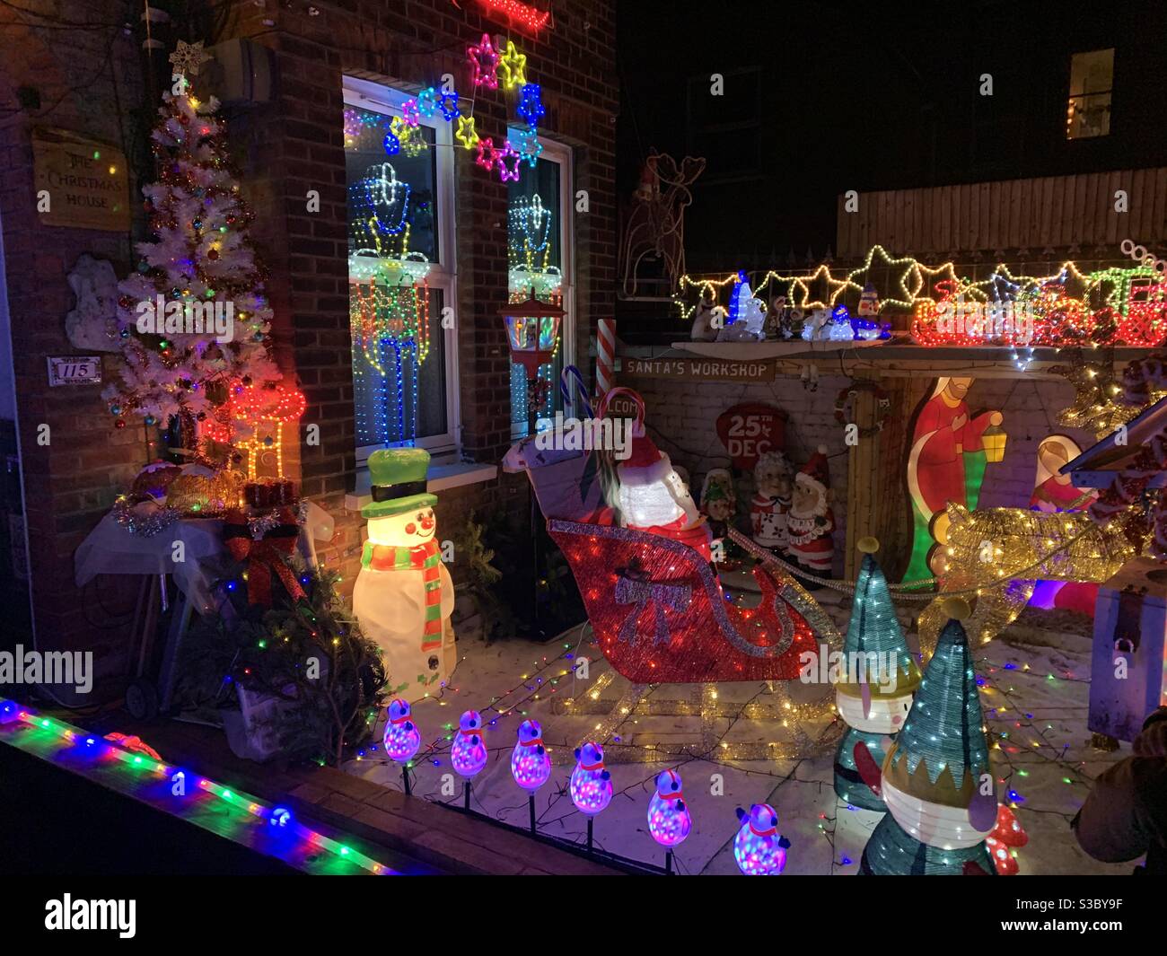 Christmas display outside house in London - Smartphone Captured Stock Image
