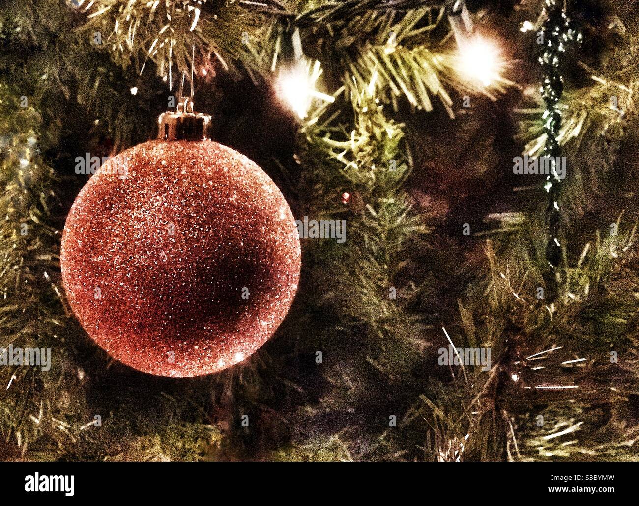 Christmas tree with lights and decorations Stock Photo