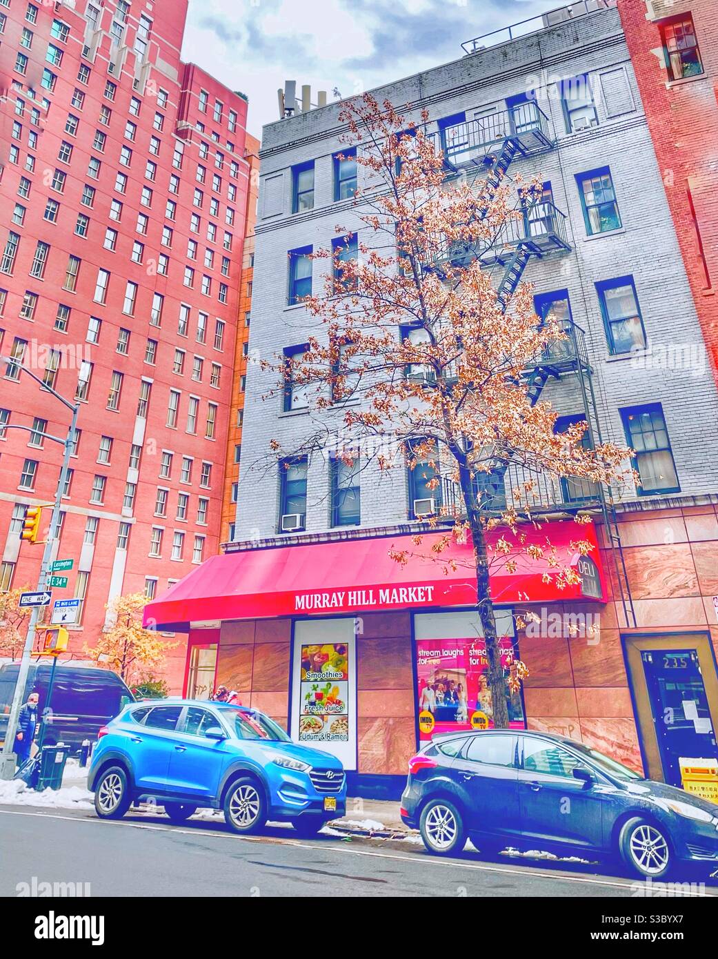 Charming neighborhood corner market at 34th Street & Lexington Avenue in Murray Hill, New York City. - Smartphone Captured Stock Image