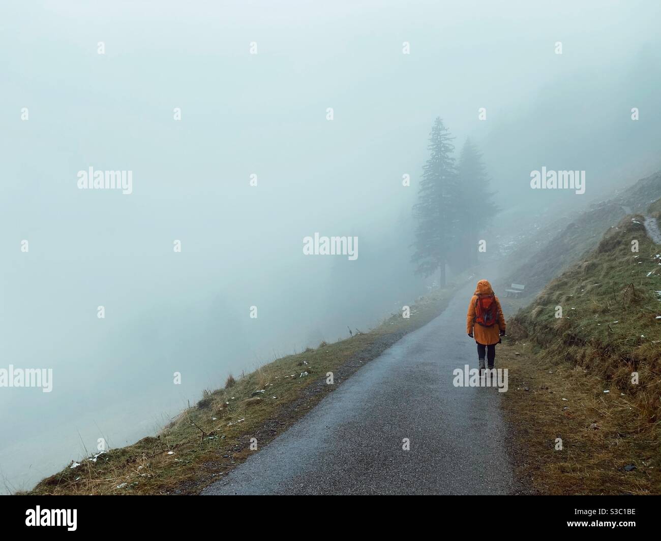 A Woman Hiking in the German Alps, Bolsterlang, Bavaria, Germany - Smartphone Captured Stock Image