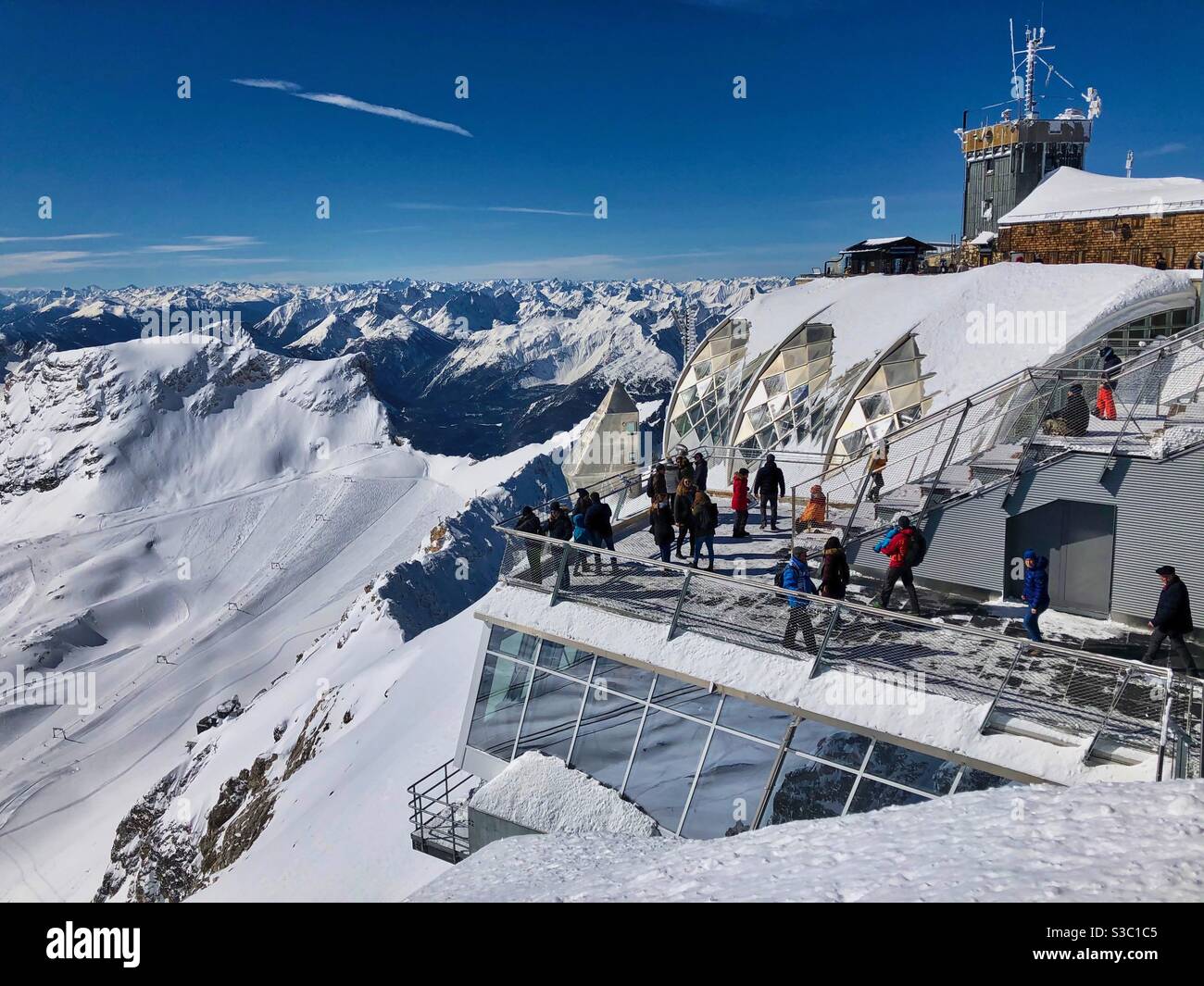 Alpine winter view from Zugspitze (2962m), the highest German mountain. - Smartphone Captured Stock Image