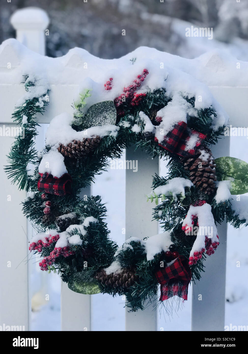 Snow covered wreath Stock Photo