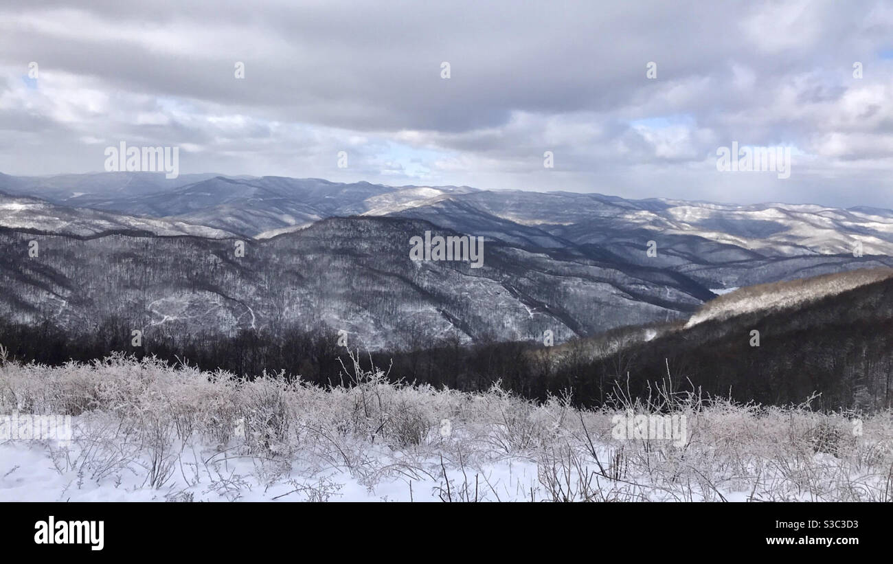 Snow capped mountains Stock Photo