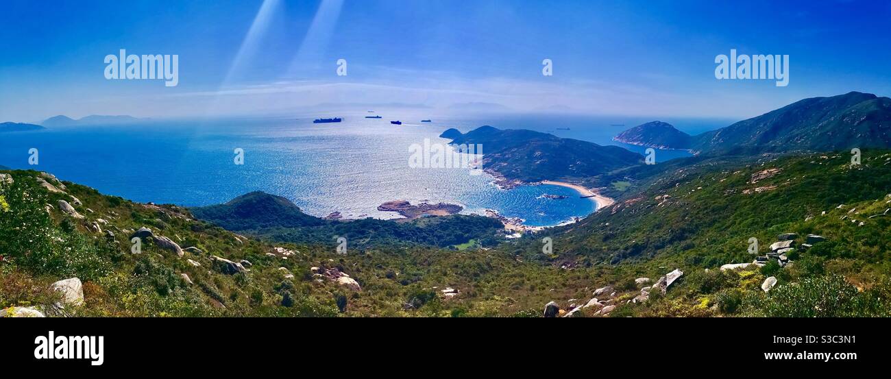 Panoramic views of the southern tip of Lamma island in Hong Kong. - Smartphone Captured Stock Image