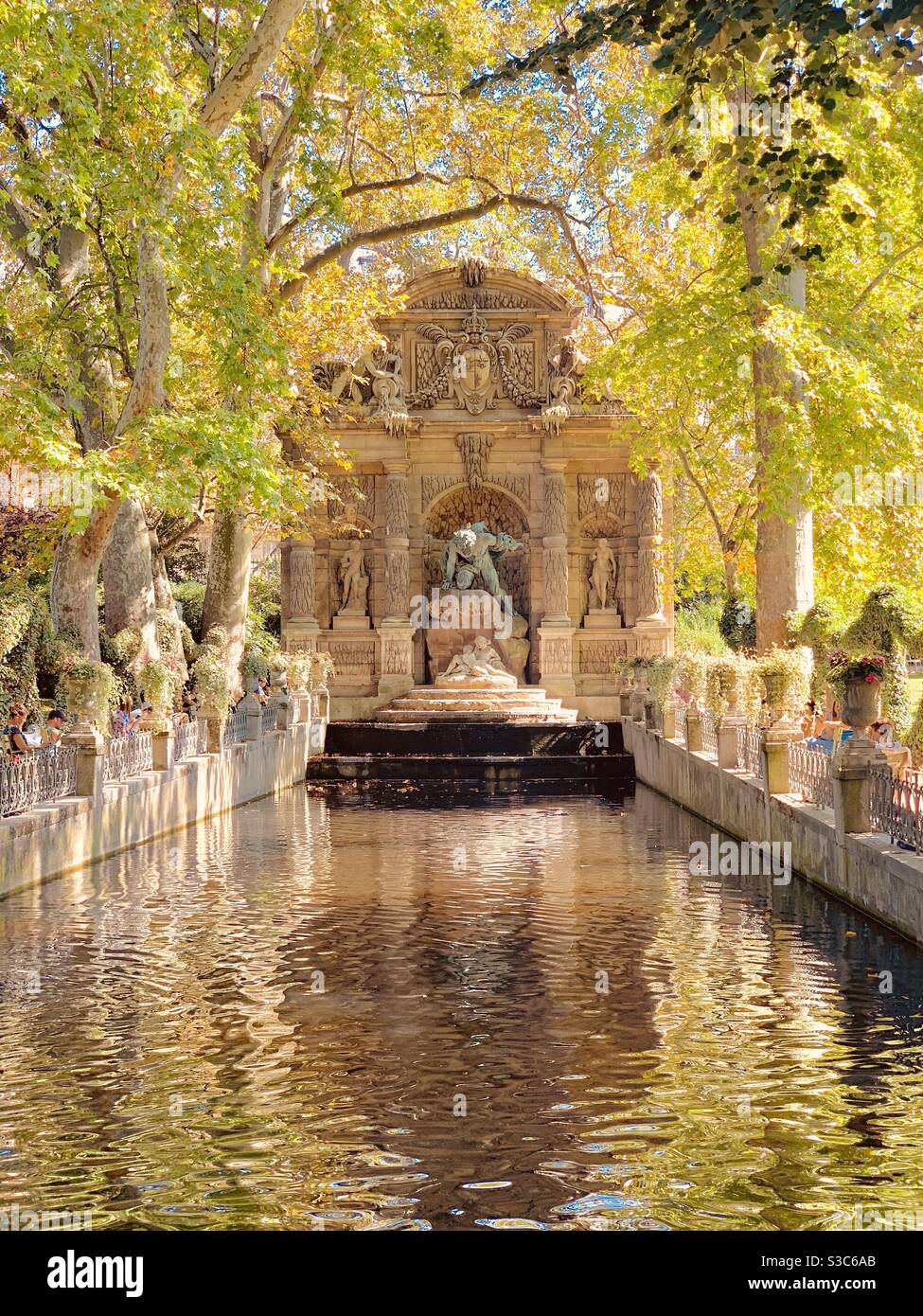 Jardin du Luxembourg Medici fountain in autumn, Paris France Stock