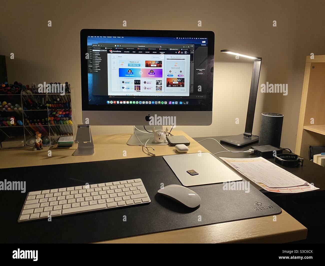 Home Office with computer and desk accessories - Smartphone Captured Stock Image
