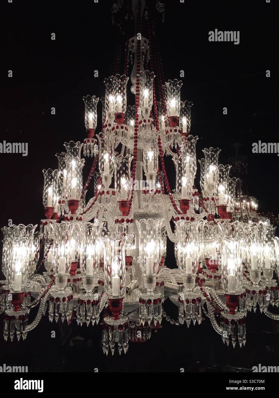 Large cut glass crystal chandelier light Stock Photo Alamy